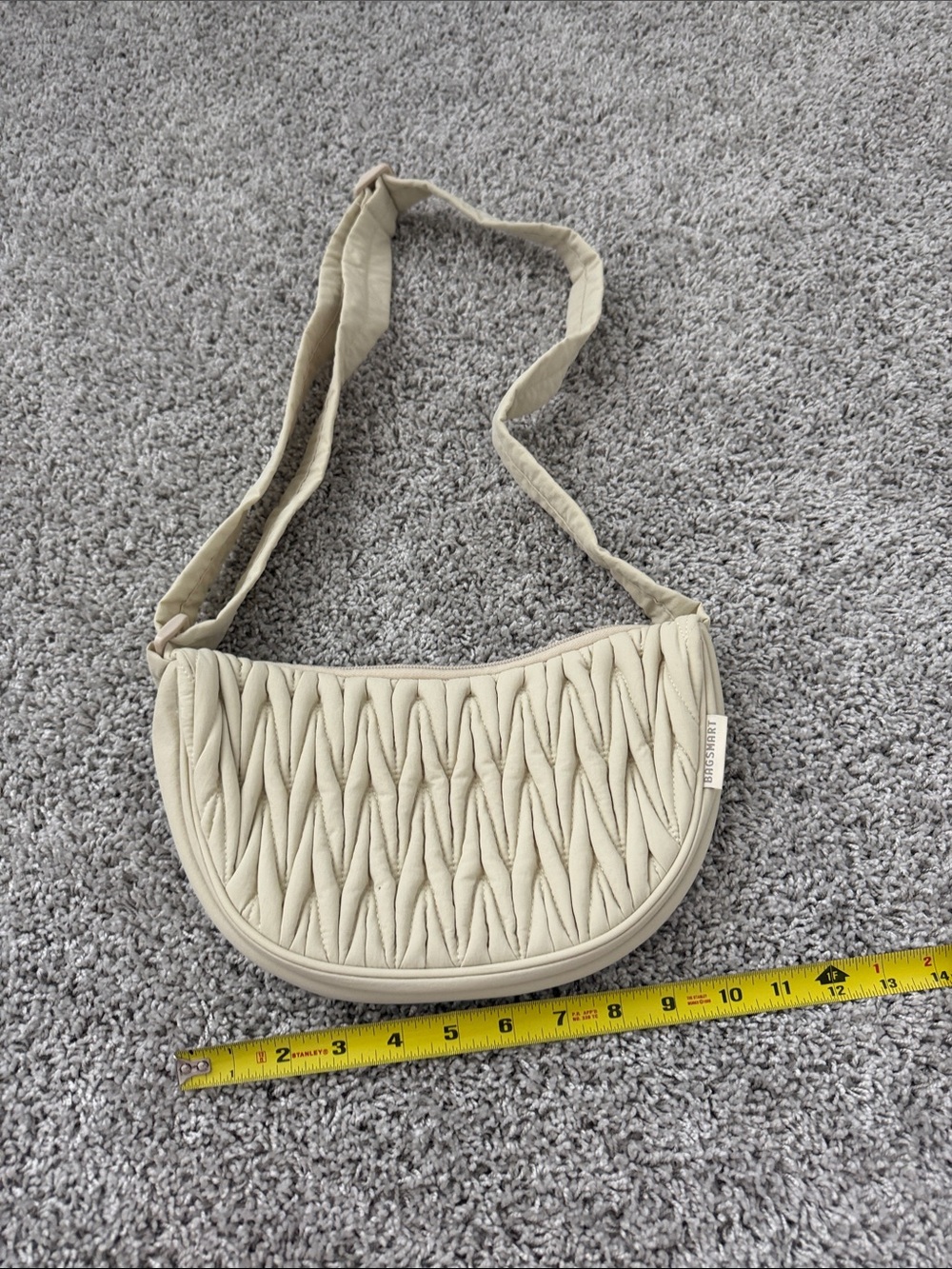Quilted Crescent Shoulder Bag in Cream
